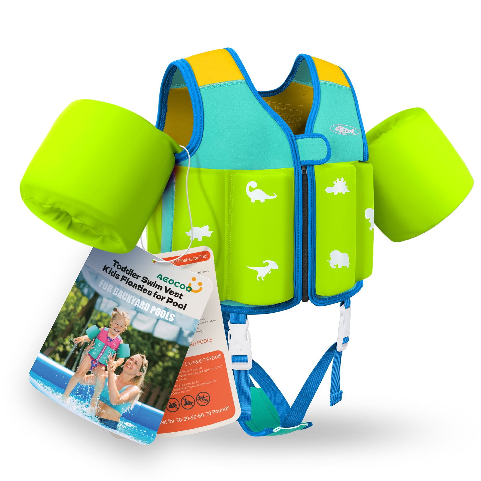 AEOCOO Kids Toddler Swim Vest – Pool Float Jacket with Crotch Strap for Ages 1-9 Years, 20-70 lbs (Blue)