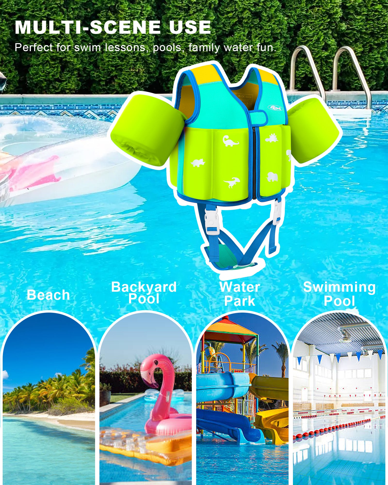 AEOCOO Kids Toddler Swim Vest – Pool Float Jacket with Crotch Strap for Ages 1-9 Years, 20-70 lbs (Blue)