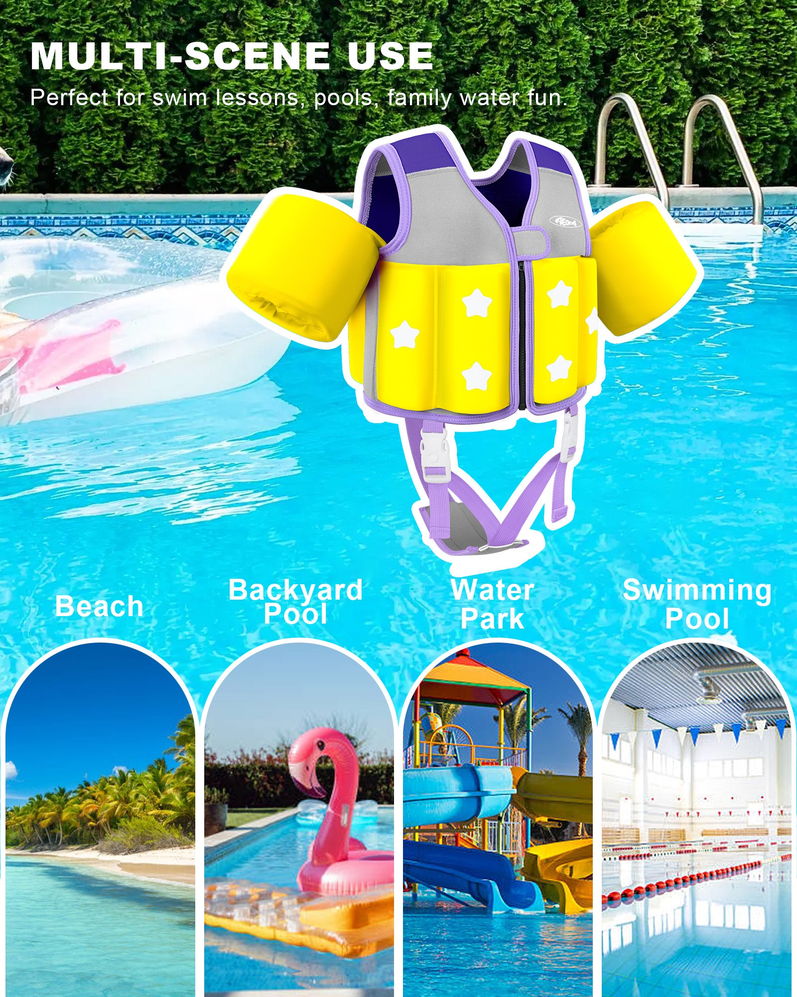 AEOCOO Kids Toddler Swim Vest – Pool Float Jacket with Crotch Strap for Ages 1-9 Years, 20-70 lbs (Purple)