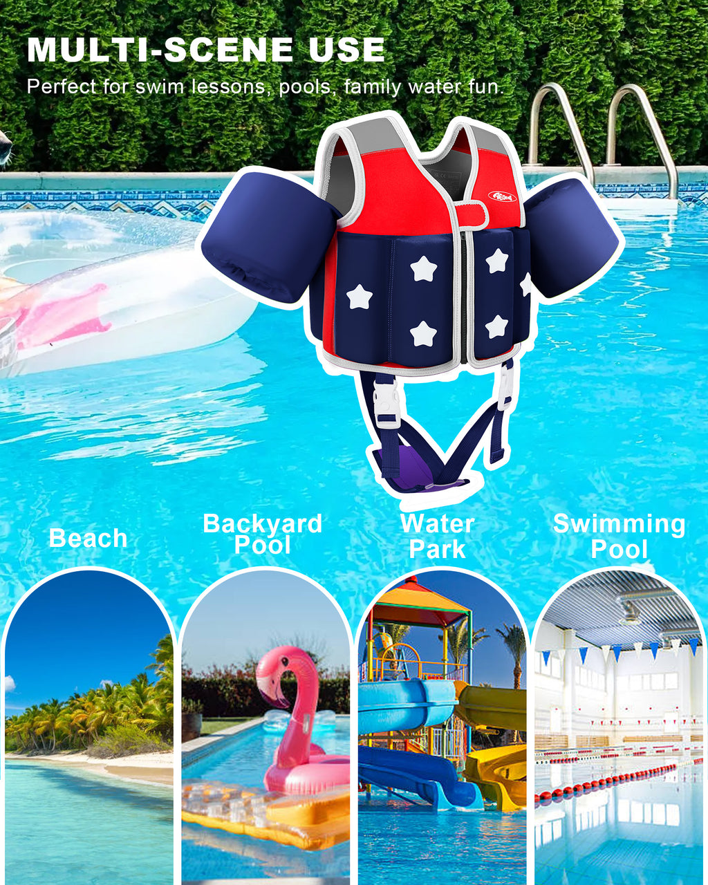 AEOCOO Kids Toddler Swim Vest – Pool Float Jacket with Crotch Strap for Ages 1-9 Years, 20-70 lbs (Red)