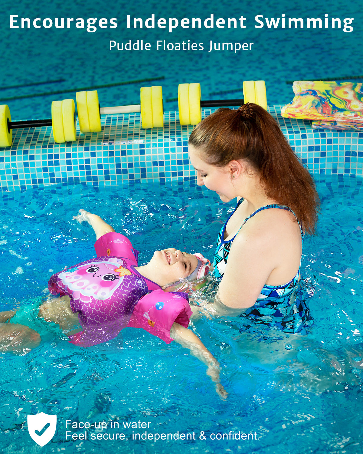 AEOCOO Toddler Swim Vest – Puddle Float Jumper with Arm Floaties for Kids 1-7 Years, 20-70 lbs (Seajelly)