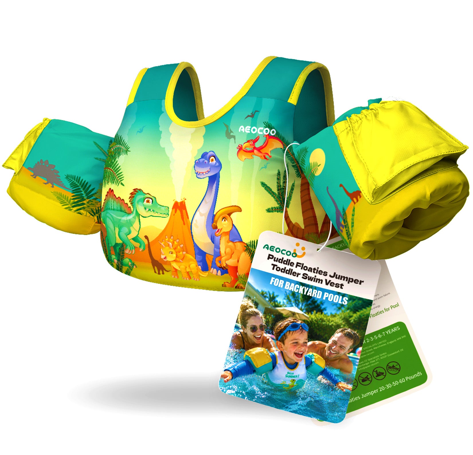AEOCOO Toddler Swim Vest – Kids Pool Float with Arm Floaties for Ages 1-7 Years, 20-70 lbs