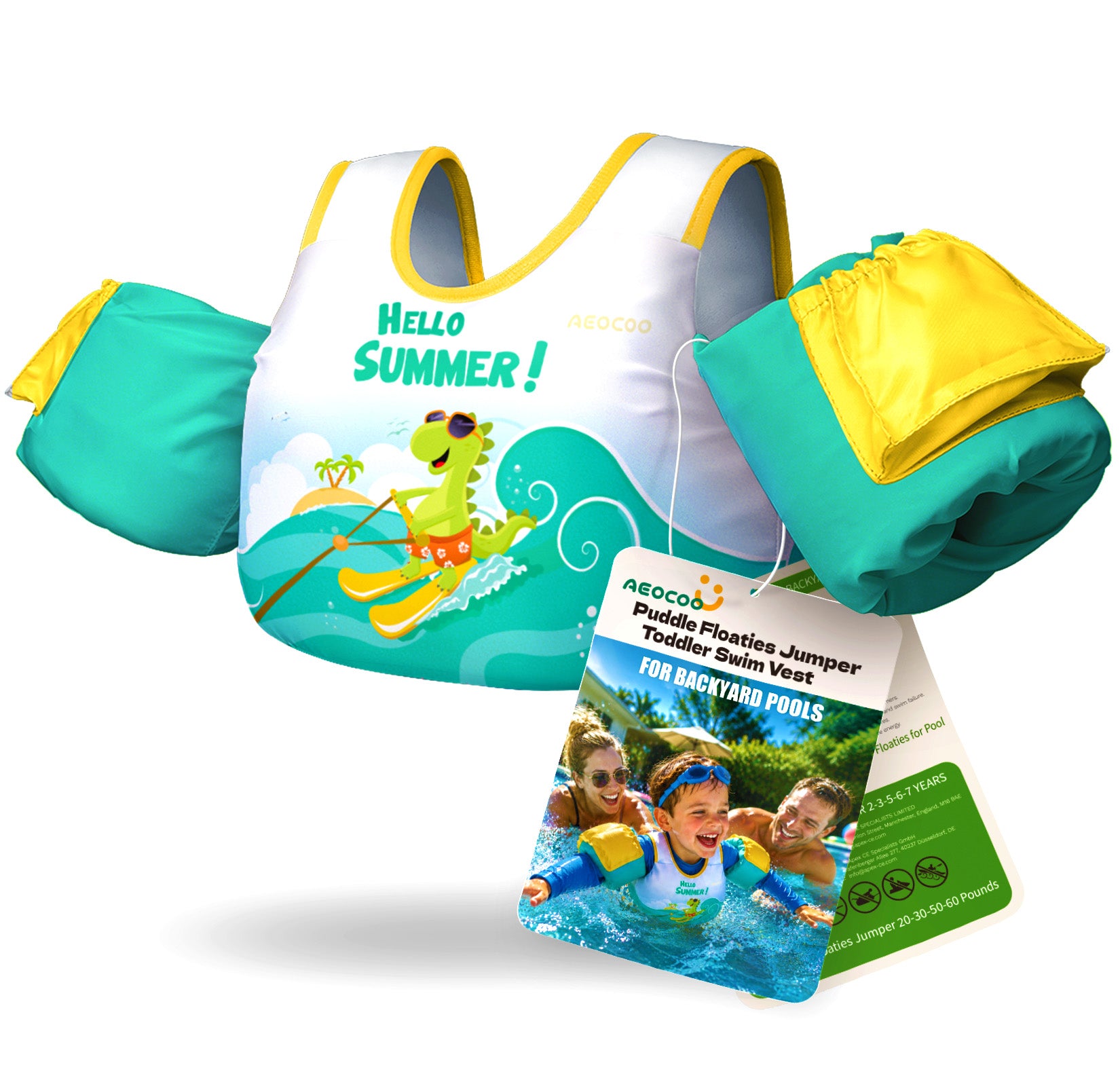 AEOCOO Toddler Swim Vest – Kids Pool Float with Arm Floaties for Ages 1-7 Years, 20-70 lbs (Color 4)