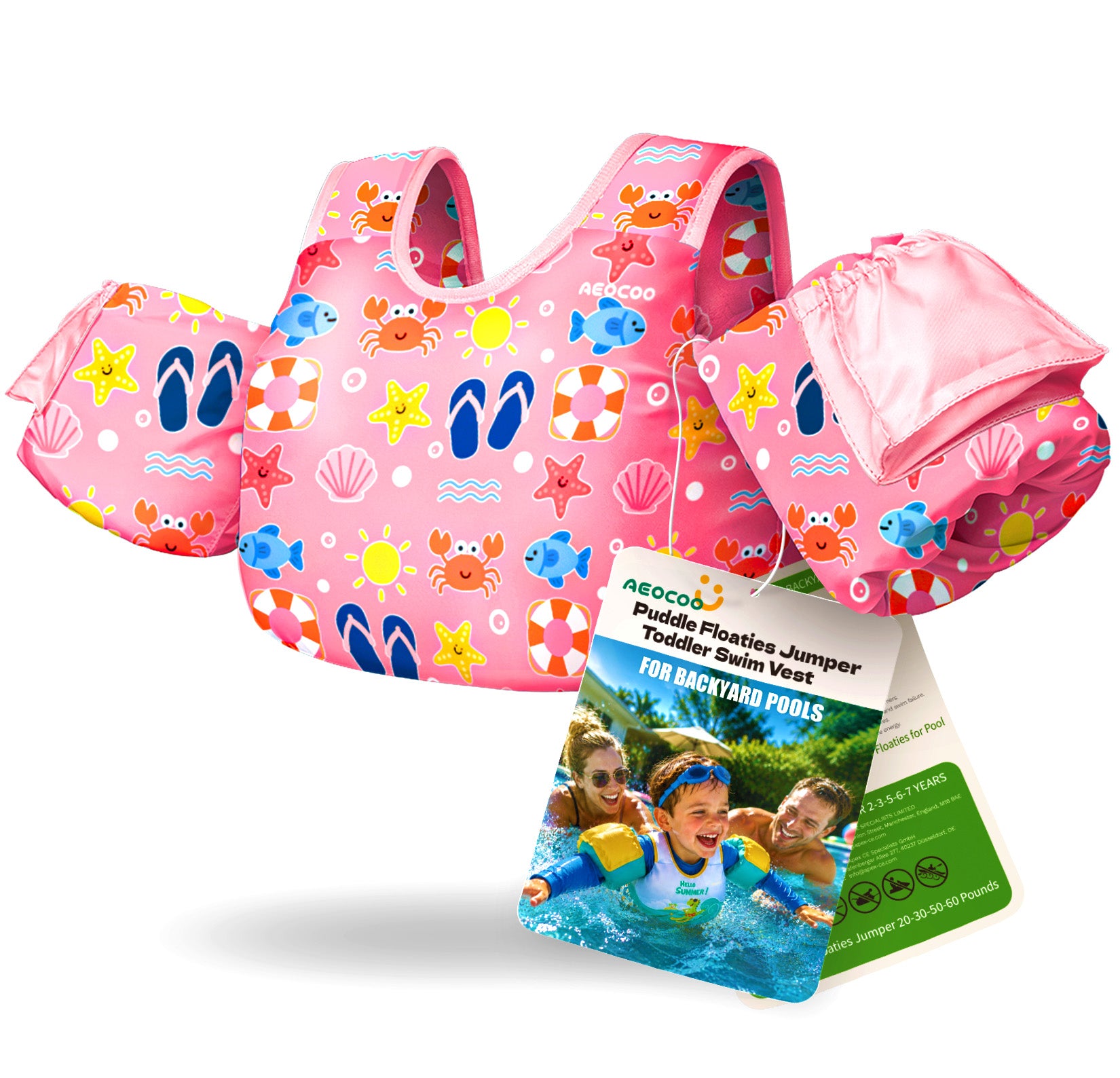 AEOCOO Toddler Swim Vest – Kids Pool Float with Arm Floaties for Ages 1-7 Years, 20-70 lbs (Color 6)