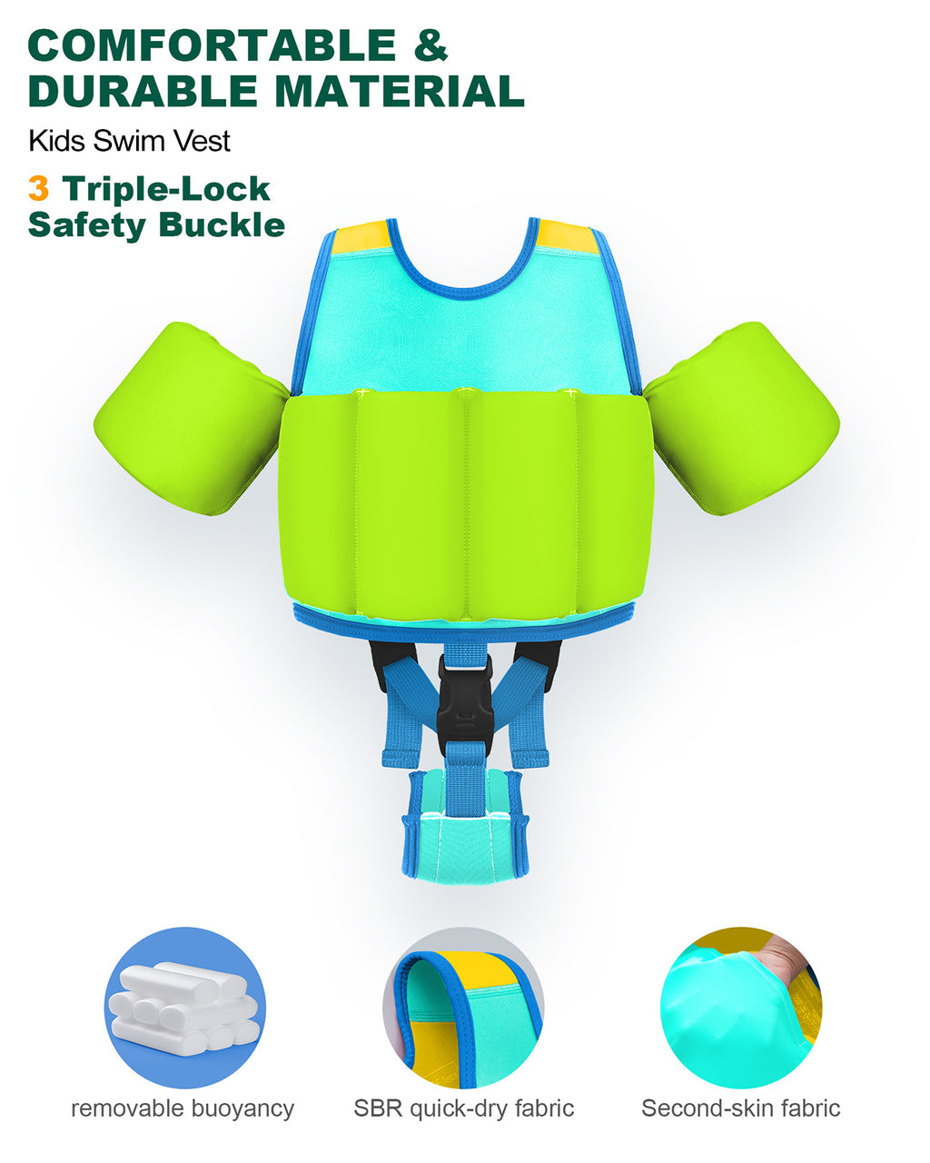 AEOCOO Kids Toddler Swim Vest – Pool Float Jacket with Crotch Strap for Ages 1-9 Years, 20-70 lbs (Blue)