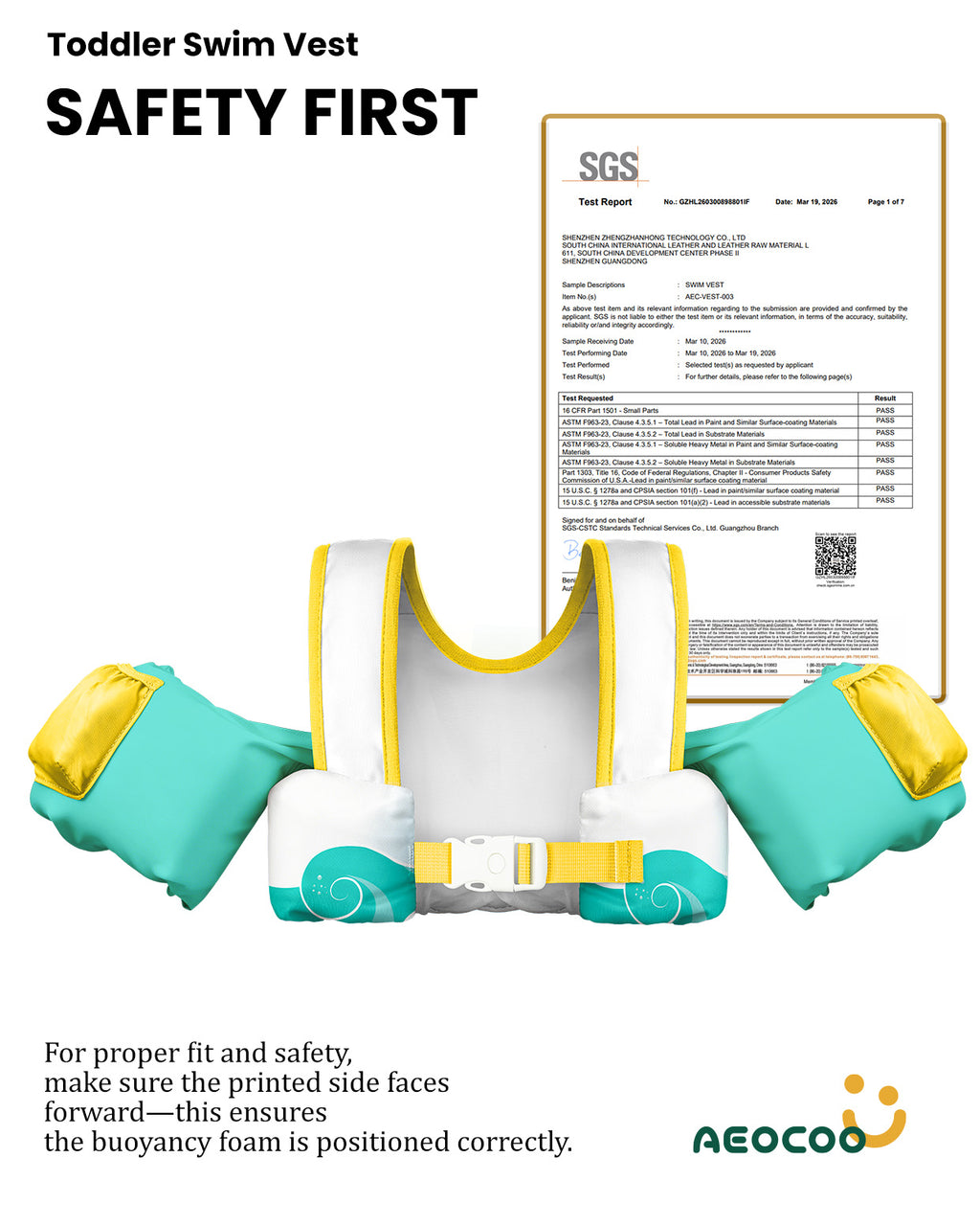 AEOCOO Toddler Swim Vest – Kids Pool Float with Arm Floaties for Ages 1-7 Years, 20-70 lbs (Color 4)