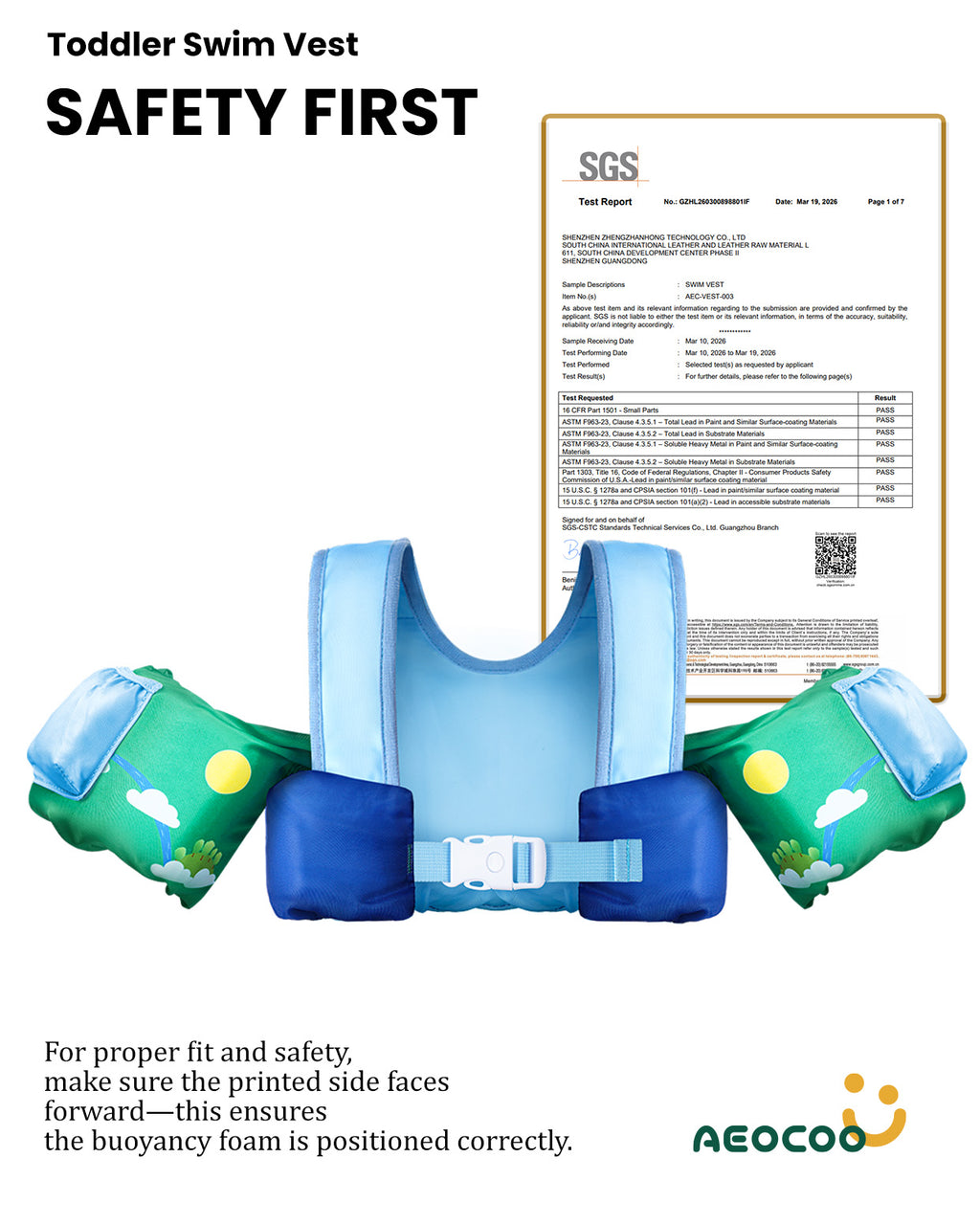 AEOCOO Toddler Swim Vest – Kids Pool Float with Arm Floaties for Ages 1-7 Years, 20-70 lbs (Color 5)