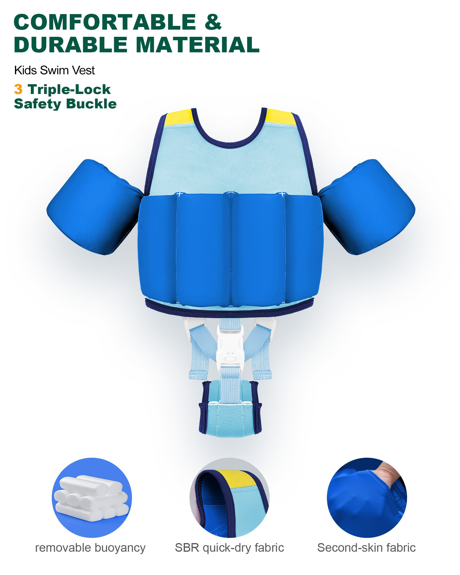 AEOCOO Kids Toddler Swim Vest – Pool Float Jacket with Crotch Strap for Ages 1-9 Years, 20-70 lbs (Sky)