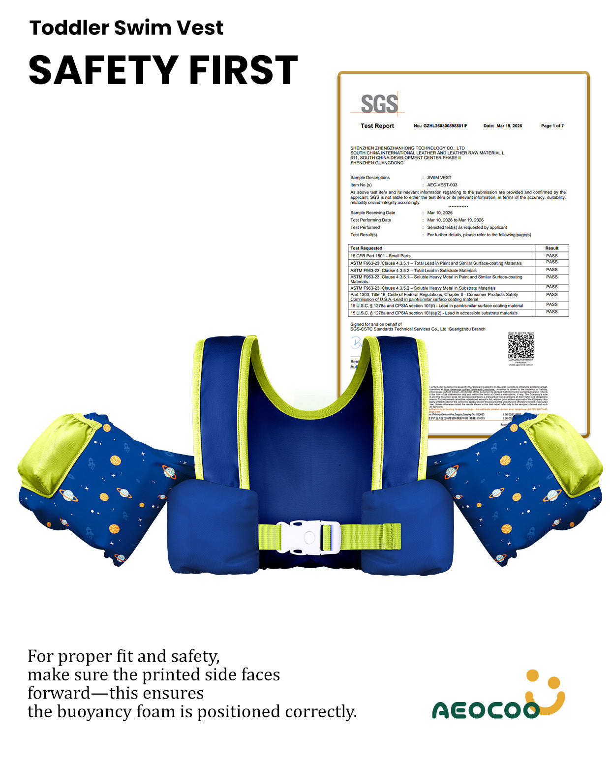 AEOCOO Toddler Swim Vest – Kids Pool Float with Arm Floaties for Ages 1-7 Years, 20-70 lbs (Color 1)