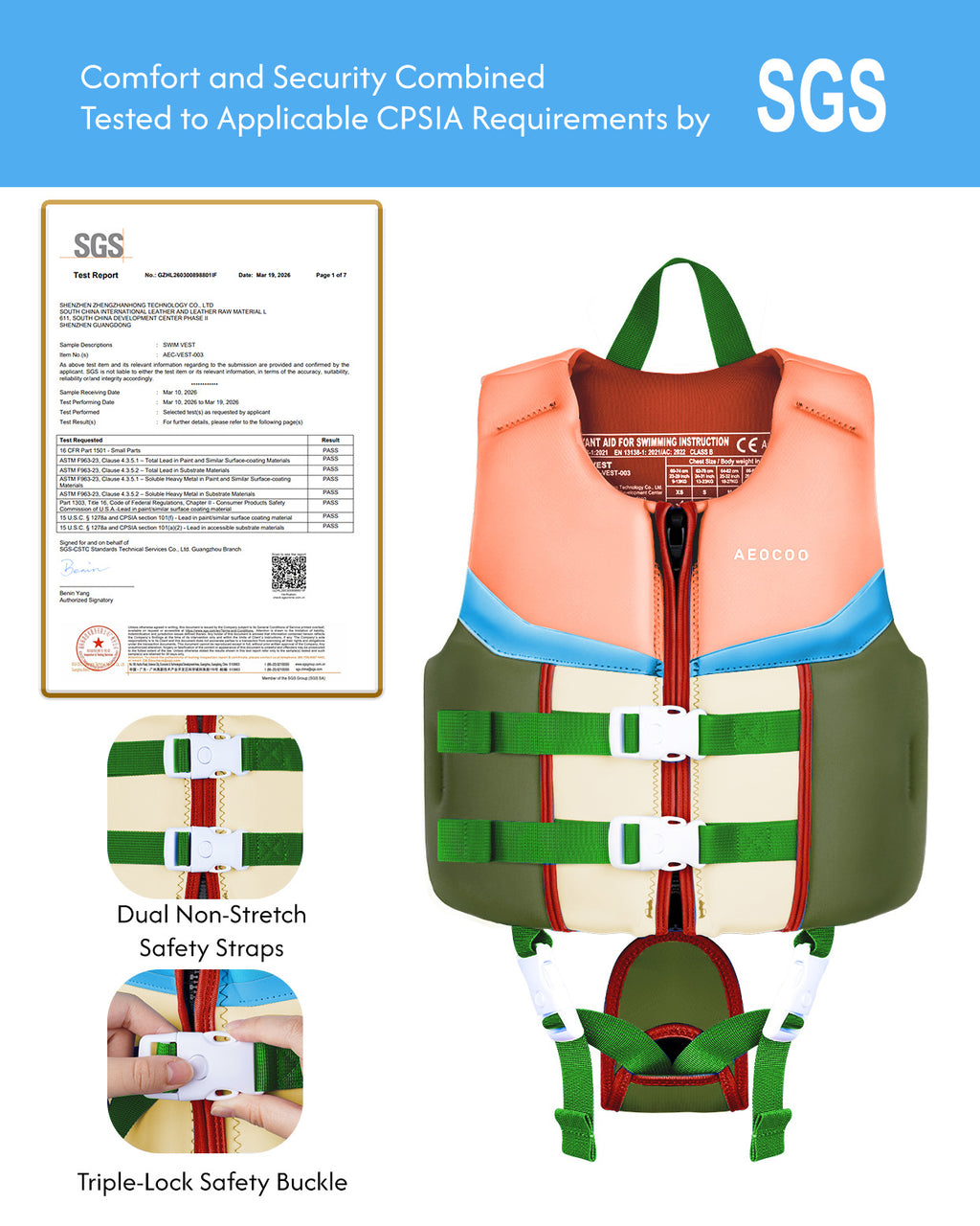 AEOCOO Kids Swim Vest – Buoyancy Pool Float Jacket for Ages 2-9 Years, 20-90 lbs (Color 2)