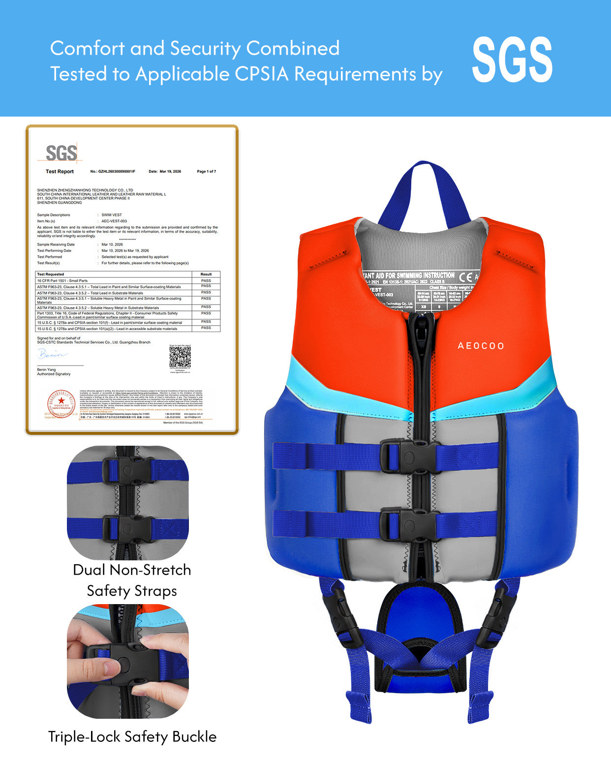 AEOCOO Kids Swim Vest – Buoyancy Pool Float Jacket for Ages 2-9 Years, 20-90 lbs (Color 4)