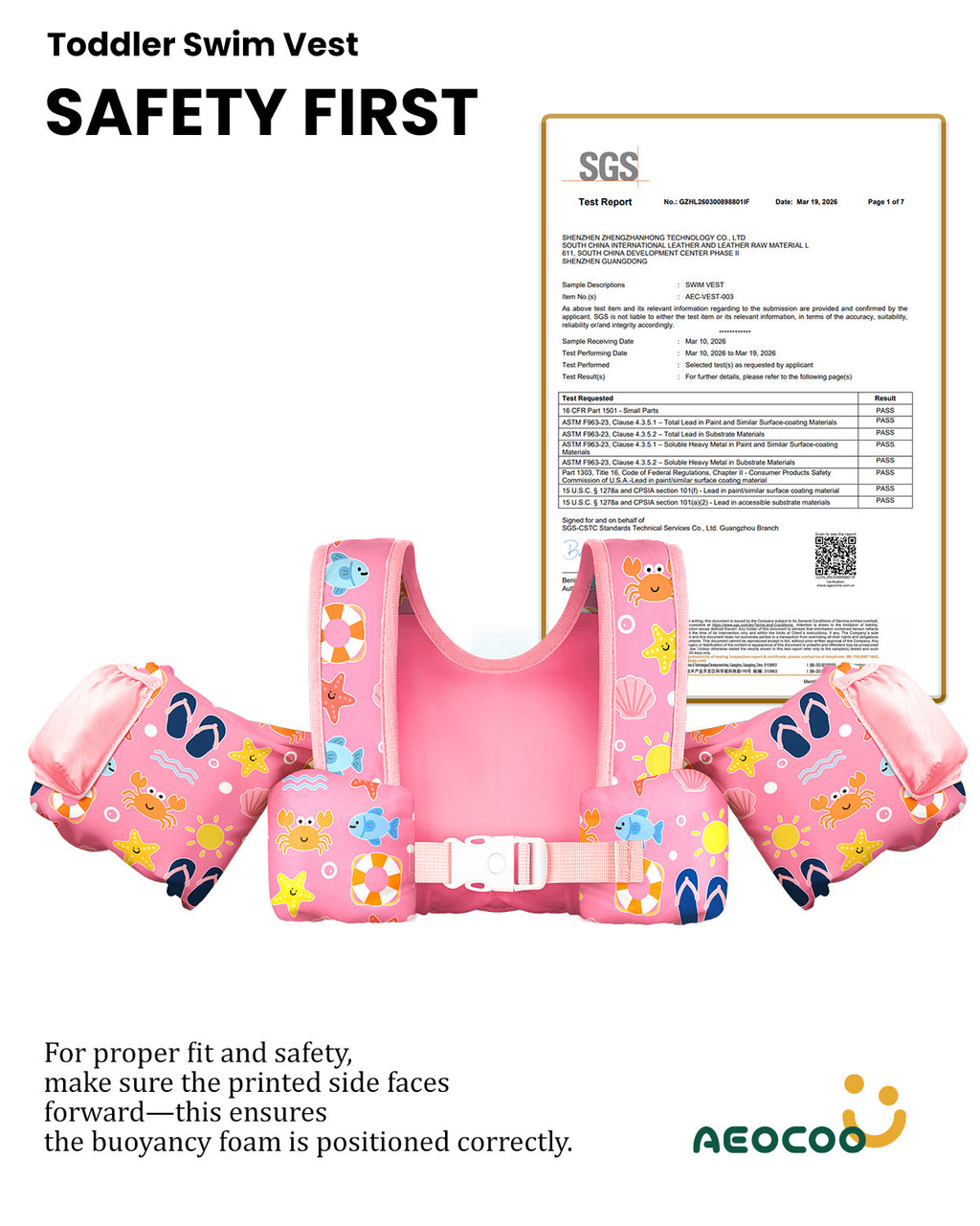 AEOCOO Toddler Swim Vest – Kids Pool Float with Arm Floaties for Ages 1-7 Years, 20-70 lbs (Color 6)