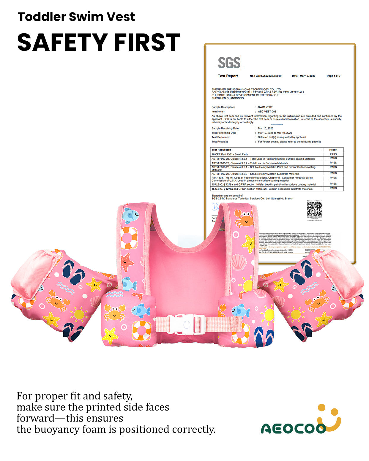 AEOCOO Toddler Swim Vest – Kids Pool Float with Arm Floaties for Ages 1-7 Years, 20-70 lbs (Color 6)