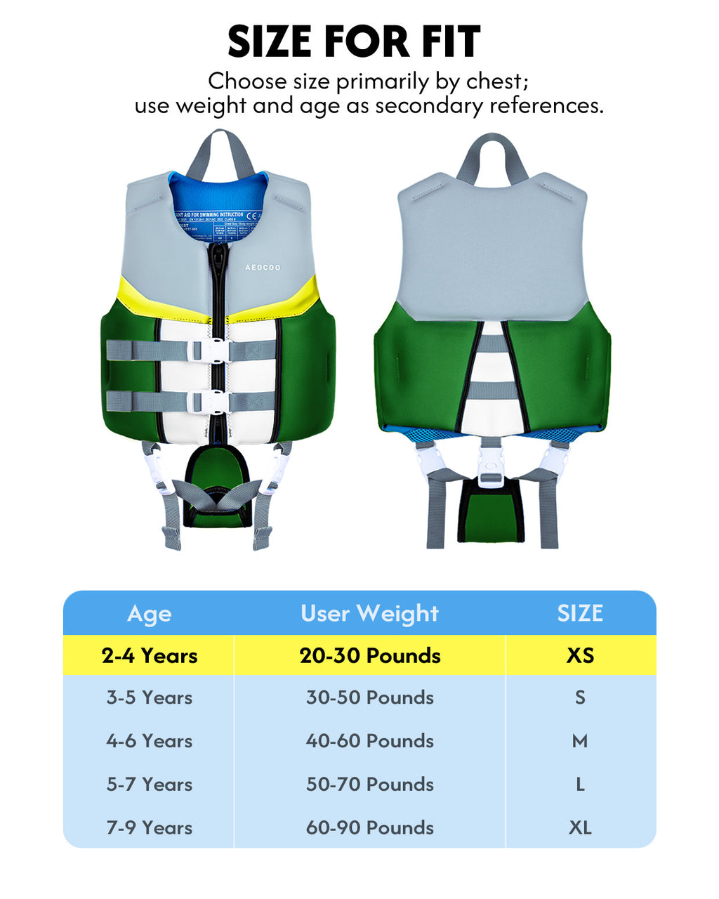 AEOCOO Kids Swim Vest – Buoyancy Pool Float Jacket for Ages 2-9 Years, 20-90 lbs