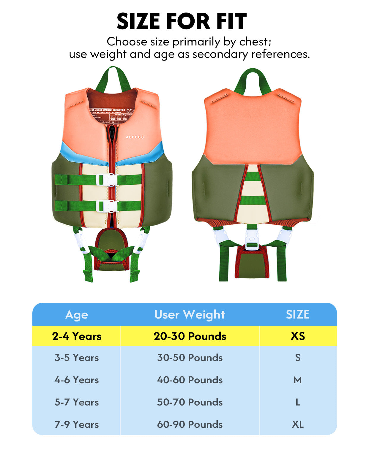 AEOCOO Kids Swim Vest – Buoyancy Pool Float Jacket for Ages 2-9 Years, 20-90 lbs (Color 2)