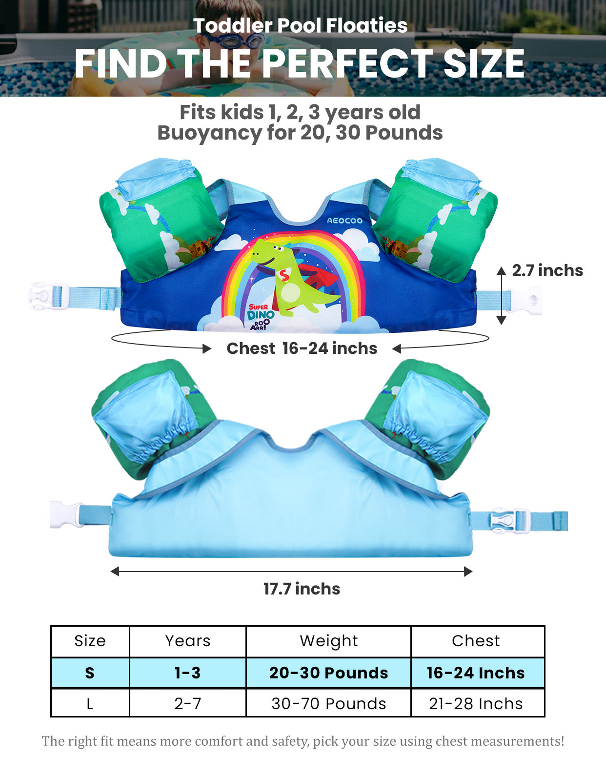 AEOCOO Toddler Swim Vest – Kids Pool Float with Arm Floaties for Ages 1-7 Years, 20-70 lbs (Color 5)