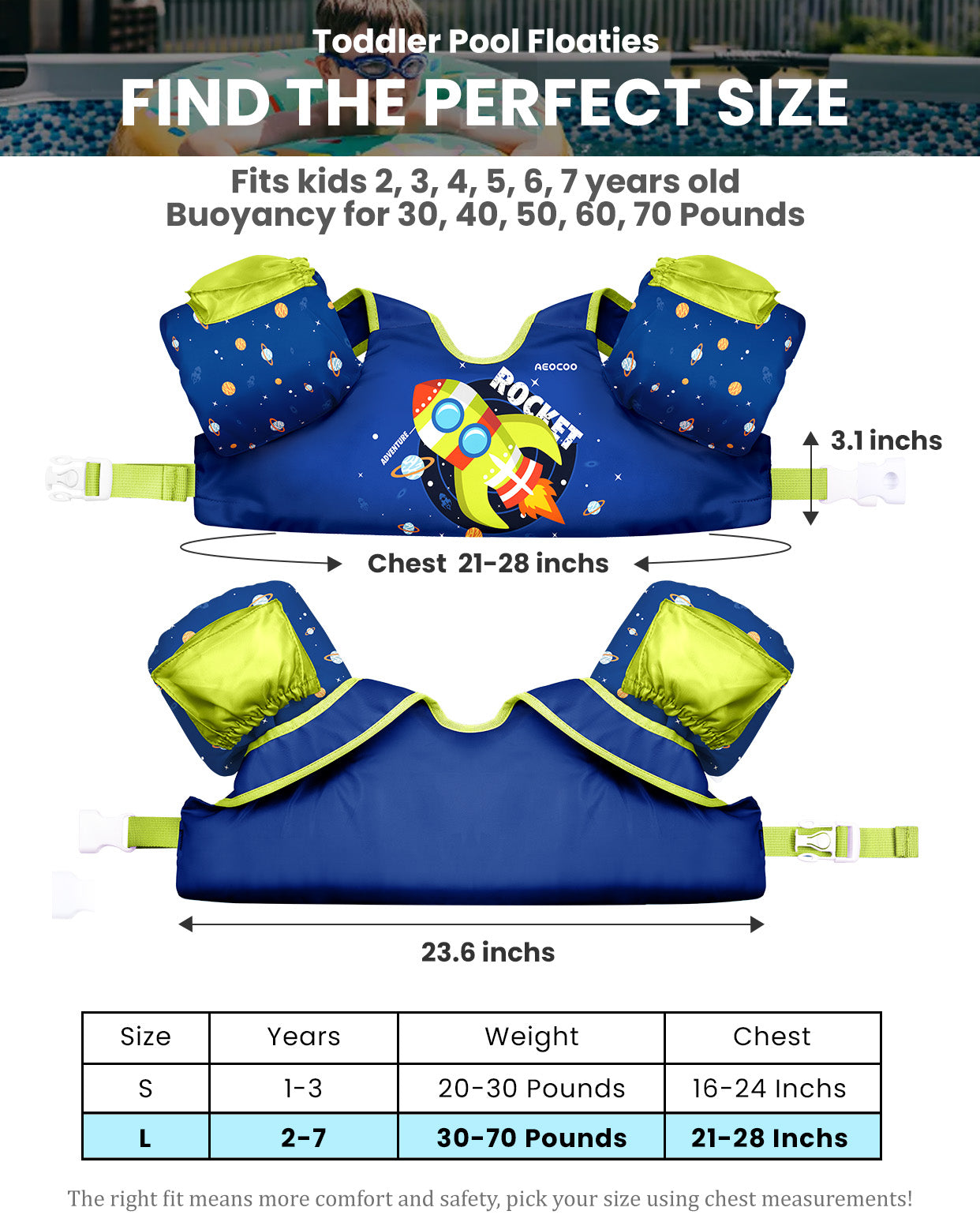 AEOCOO Toddler Swim Vest – Kids Pool Float with Arm Floaties for Ages 1-7 Years, 20-70 lbs (Color 1)