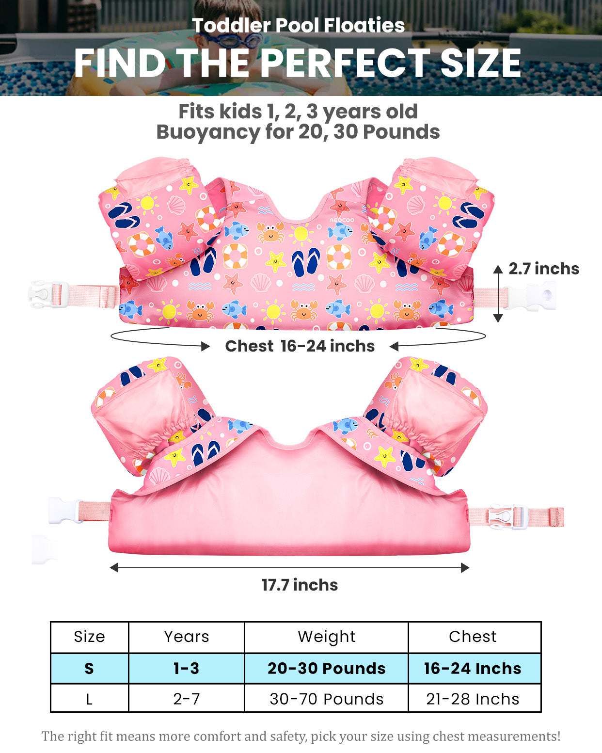 AEOCOO Toddler Swim Vest – Kids Pool Float with Arm Floaties for Ages 1-7 Years, 20-70 lbs (Color 6)
