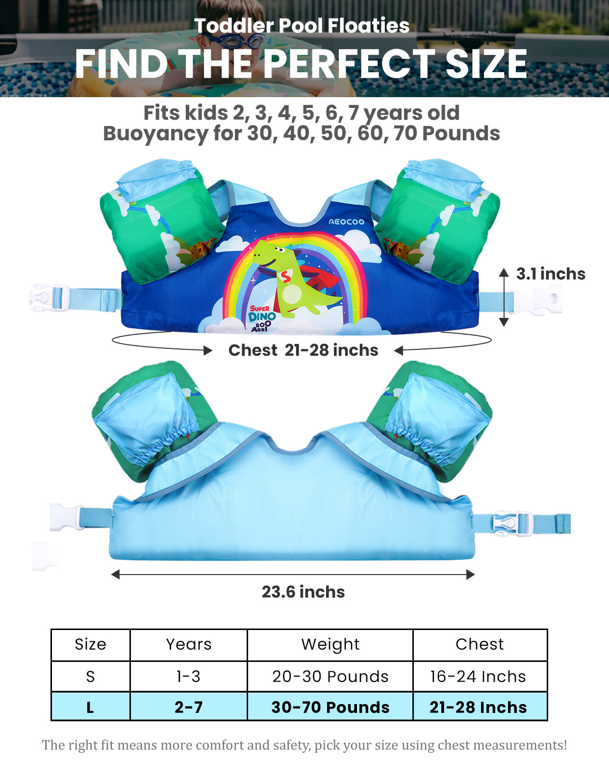 AEOCOO Toddler Swim Vest – Kids Pool Float with Arm Floaties for Ages 1-7 Years, 20-70 lbs (Color 5)