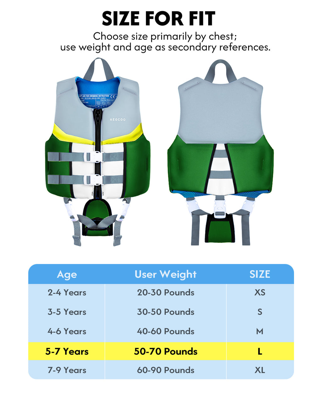 AEOCOO Kids Swim Vest – Buoyancy Pool Float Jacket for Ages 2-9 Years, 20-90 lbs