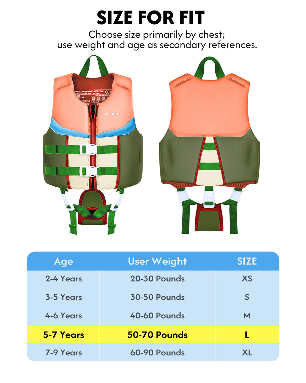 AEOCOO Kids Swim Vest – Buoyancy Pool Float Jacket for Ages 2-9 Years, 20-90 lbs (Color 2)