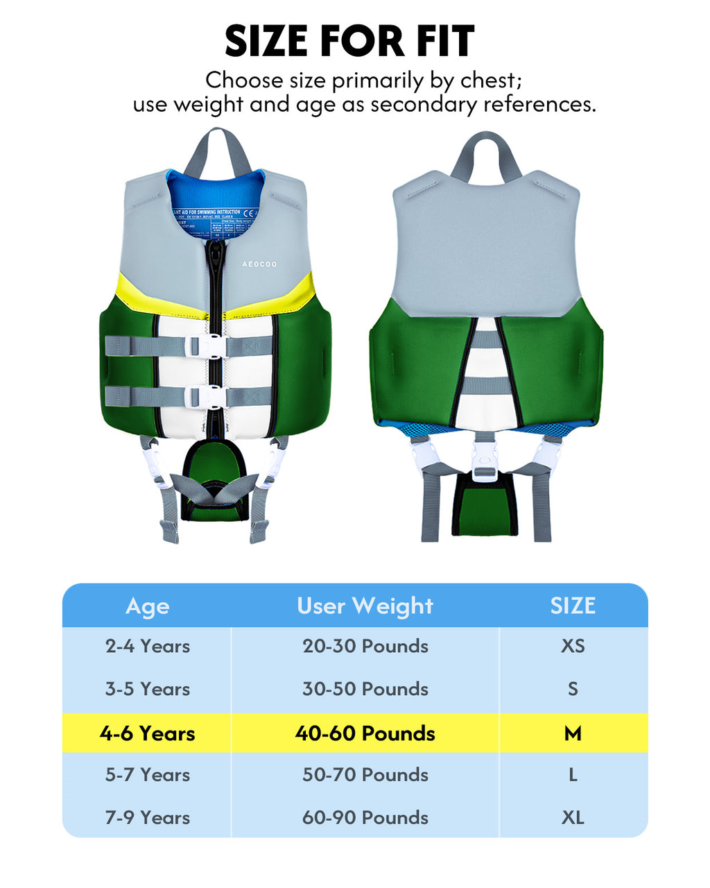 AEOCOO Kids Swim Vest – Buoyancy Pool Float Jacket for Ages 2-9 Years, 20-90 lbs