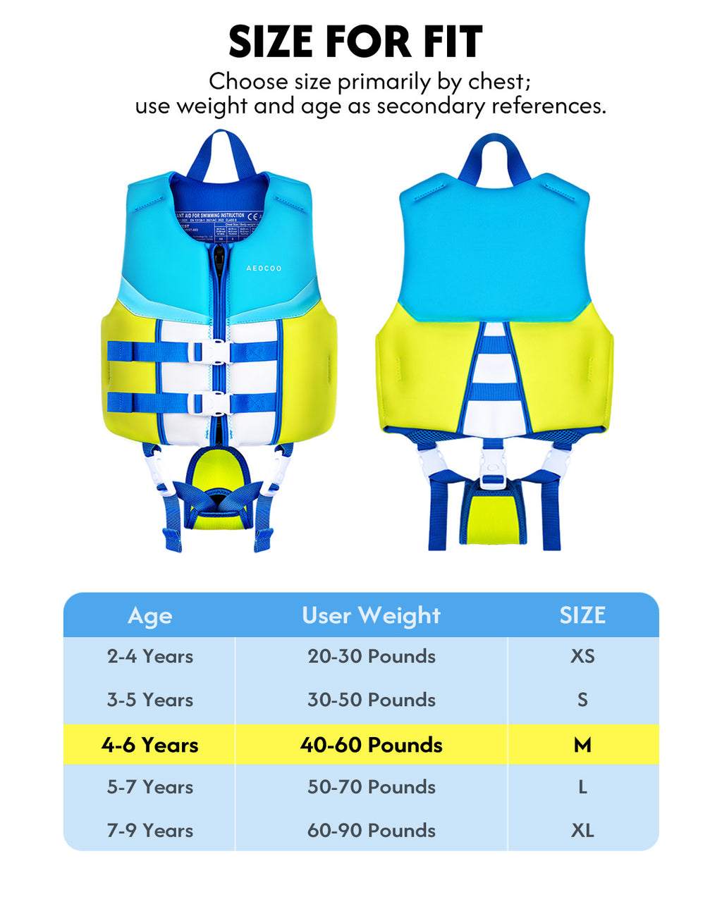 AEOCOO Kids Swim Vest – Buoyancy Pool Float Jacket for Ages 2-9 Years, 20-90 lbs (Color 5)