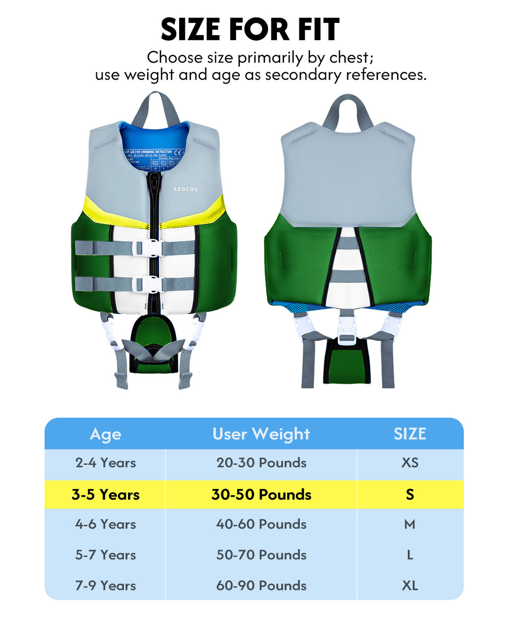 AEOCOO Kids Swim Vest – Buoyancy Pool Float Jacket for Ages 2-9 Years, 20-90 lbs