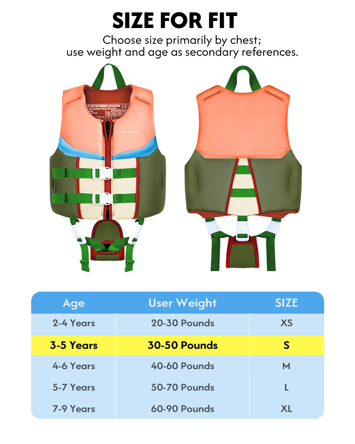 AEOCOO Kids Swim Vest – Buoyancy Pool Float Jacket for Ages 2-9 Years, 20-90 lbs (Color 2)