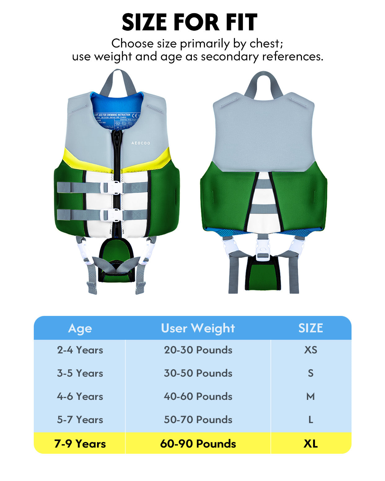 AEOCOO Kids Swim Vest – Buoyancy Pool Float Jacket for Ages 2-9 Years, 20-90 lbs