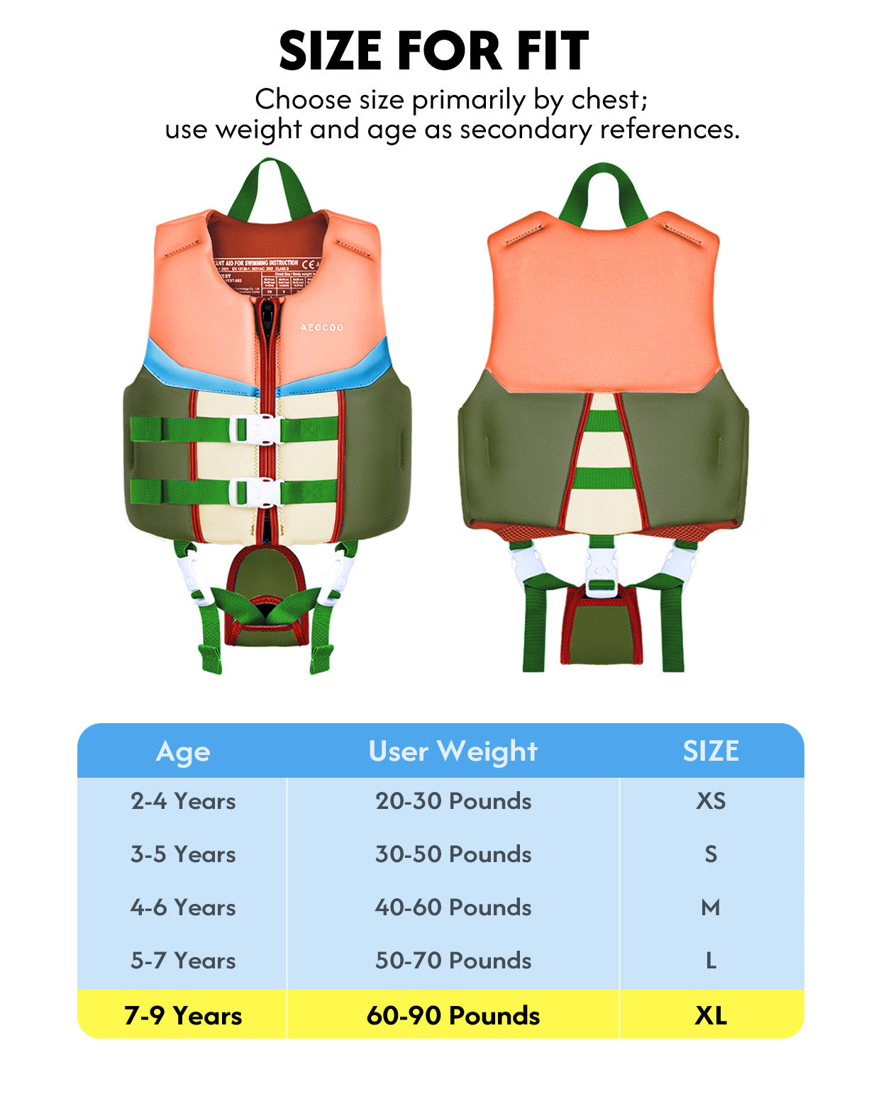 AEOCOO Kids Swim Vest – Buoyancy Pool Float Jacket for Ages 2-9 Years, 20-90 lbs (Color 2)