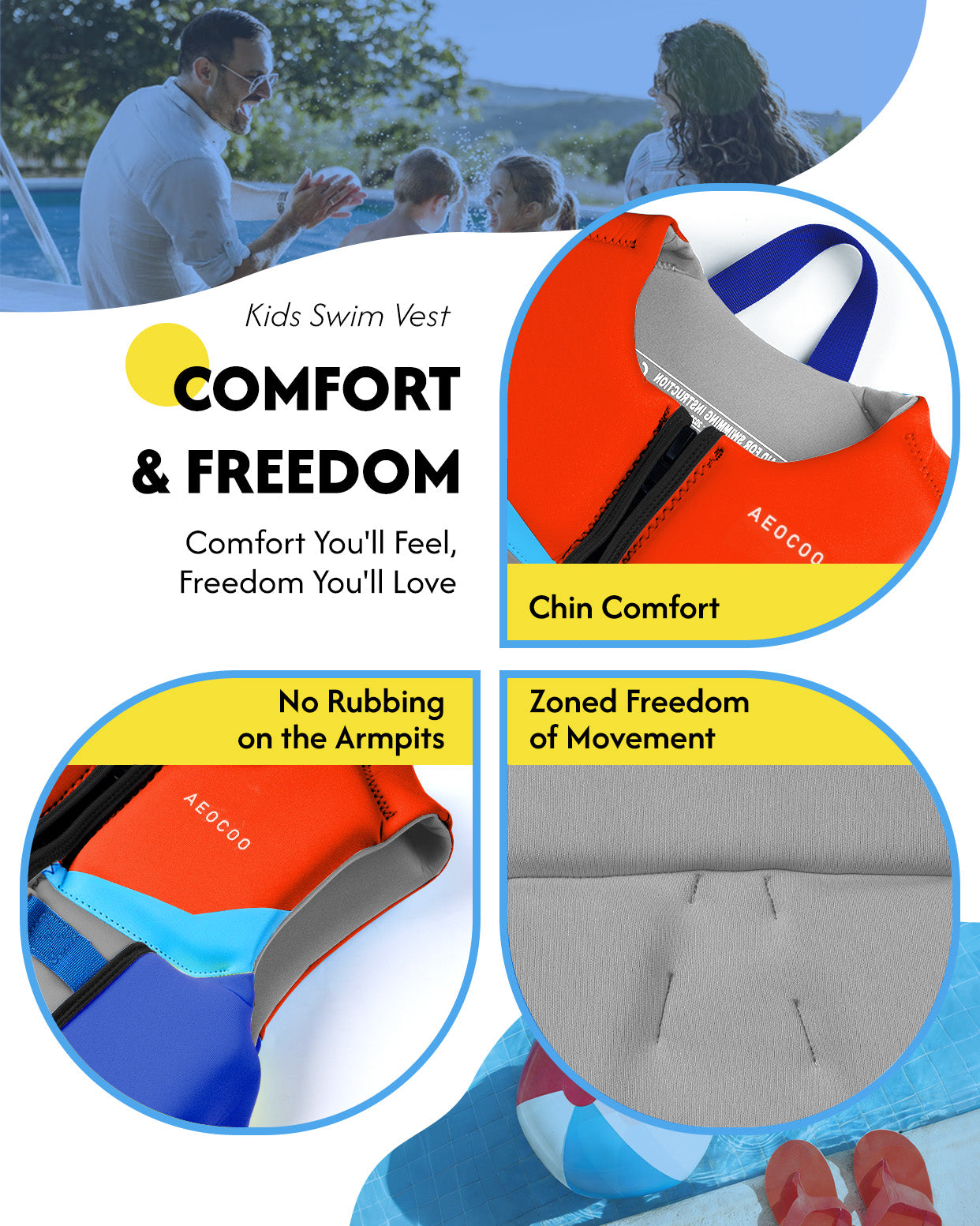 AEOCOO Kids Swim Vest – Buoyancy Pool Float Jacket for Ages 2-9 Years, 20-90 lbs (Color 4)
