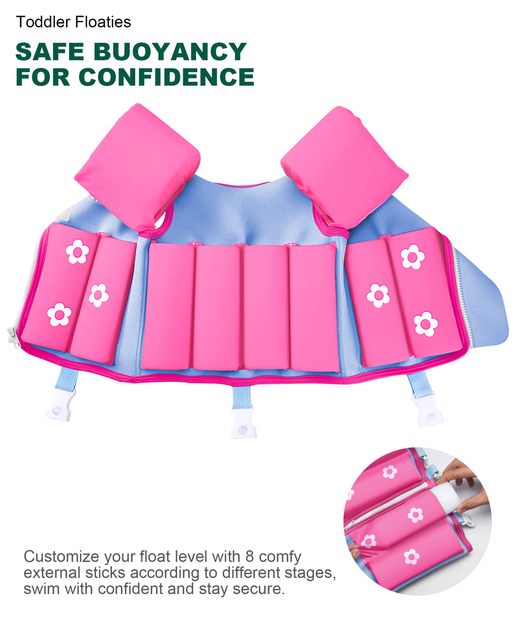 AEOCOO Kids Toddler Swim Vest – Pool Float Jacket with Crotch Strap for Ages 1-9 Years, 20-70 lbs (Rose)