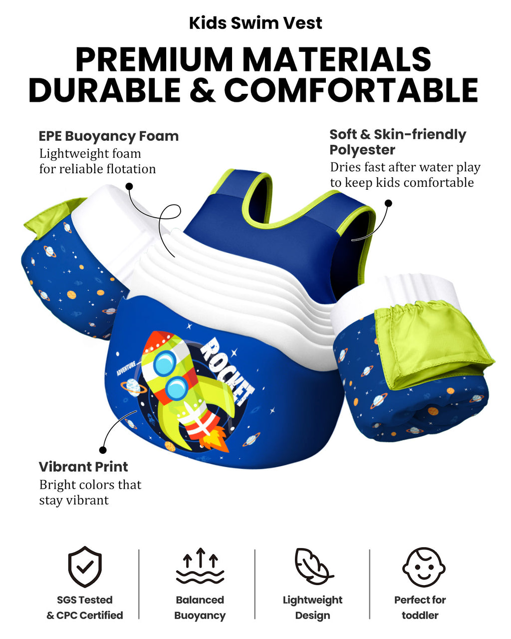 AEOCOO Toddler Swim Vest – Kids Pool Float with Arm Floaties for Ages 1-7 Years, 20-70 lbs (Color 1)