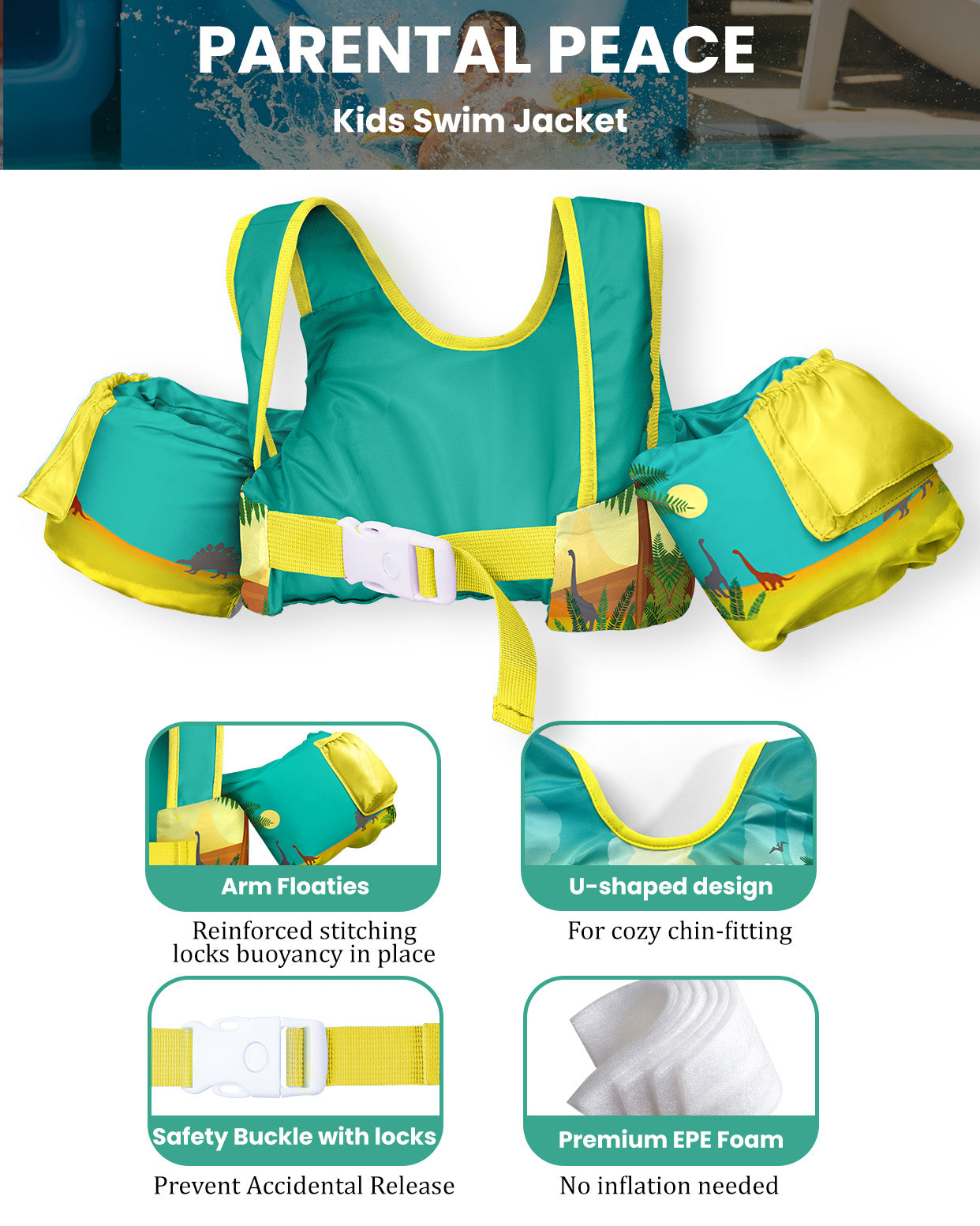 AEOCOO Toddler Swim Vest – Kids Pool Float with Arm Floaties for Ages 1-7 Years, 20-70 lbs