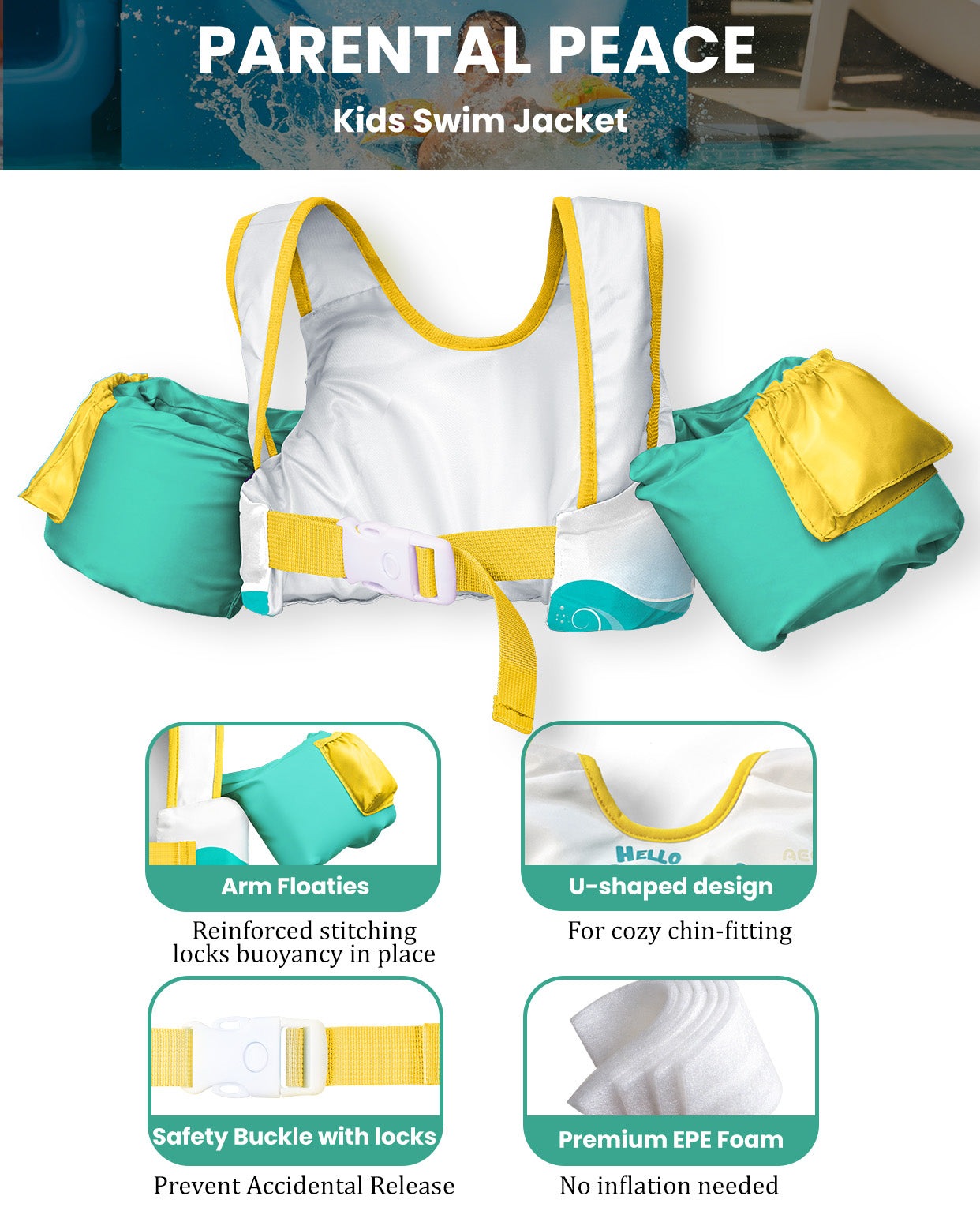 AEOCOO Toddler Swim Vest – Kids Pool Float with Arm Floaties for Ages 1-7 Years, 20-70 lbs (Color 4)