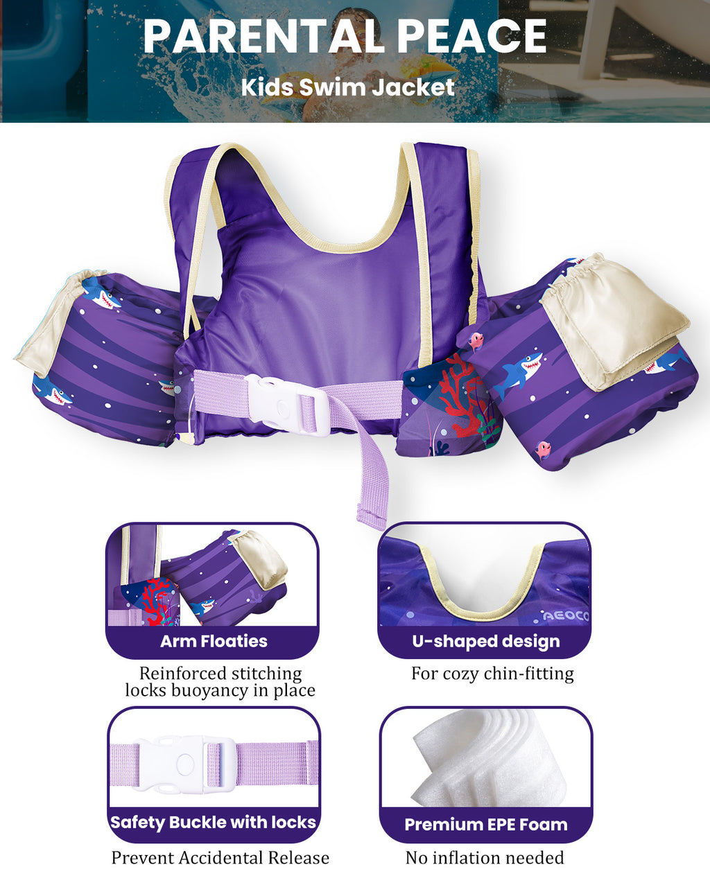 AEOCOO Toddler Swim Vest – Kids Pool Float with Arm Floaties for Ages 1-7 Years, 20-70 lbs