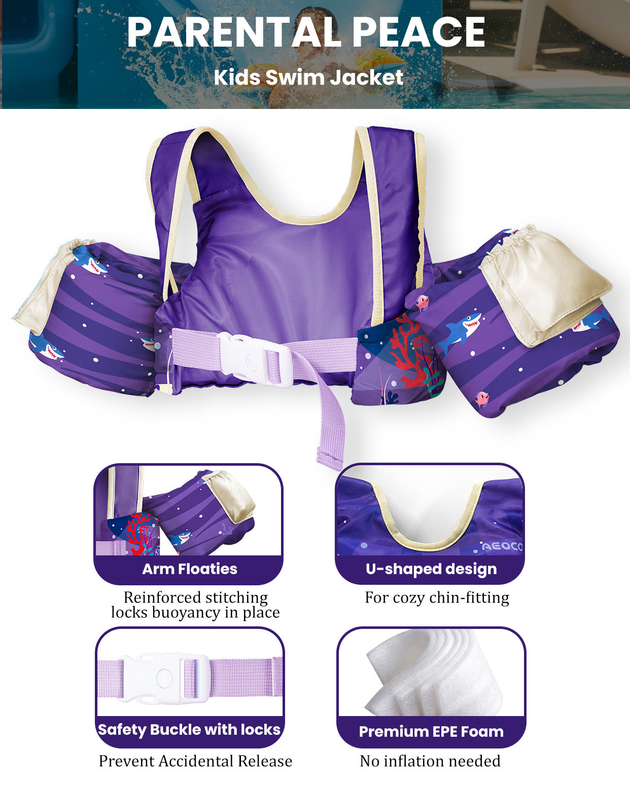 AEOCOO Toddler Swim Vest – Kids Pool Float with Arm Floaties for Ages 1-7 Years, 20-70 lbs