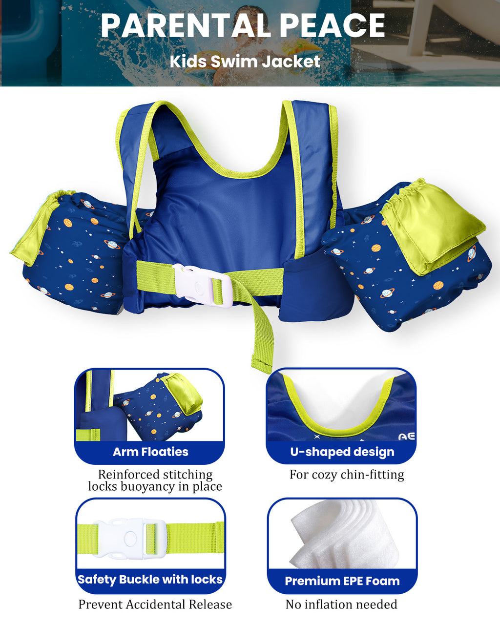 AEOCOO Toddler Swim Vest – Kids Pool Float with Arm Floaties for Ages 1-7 Years, 20-70 lbs (Color 1)