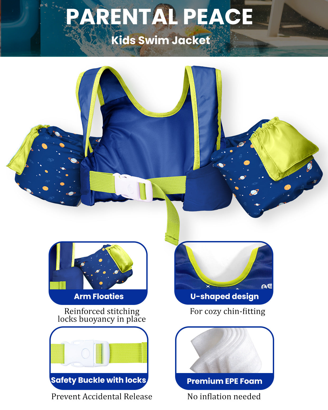 AEOCOO Toddler Swim Vest – Kids Pool Float with Arm Floaties for Ages 1-7 Years, 20-70 lbs (Color 1)