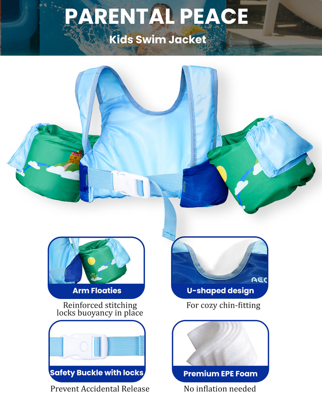 AEOCOO Toddler Swim Vest – Kids Pool Float with Arm Floaties for Ages 1-7 Years, 20-70 lbs (Color 5)