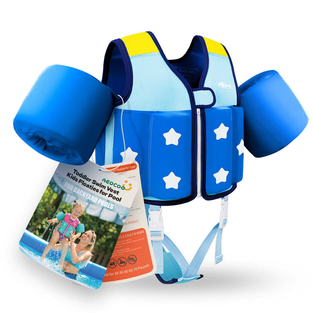 AEOCOO Kids Toddler Swim Vest – Pool Float Jacket with Crotch Strap for Ages 1-9 Years, 20-70 lbs (Sky)