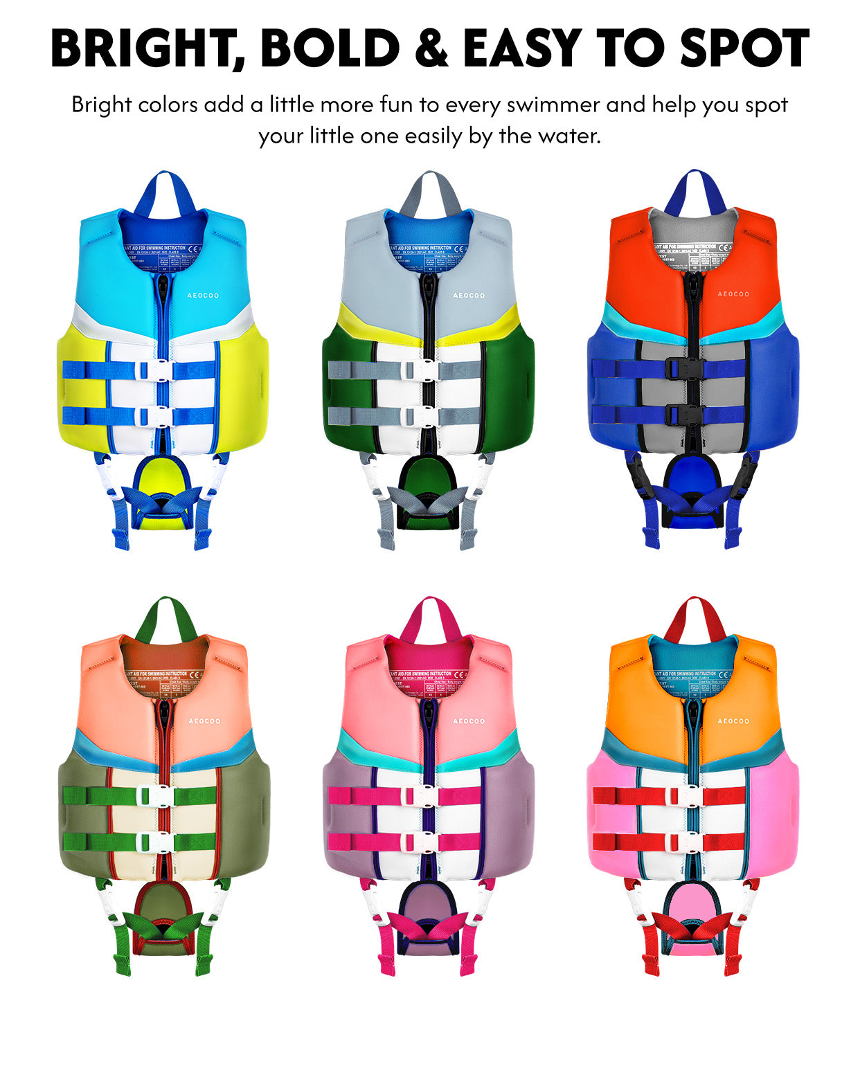 AEOCOO Kids Swim Vest – Buoyancy Pool Float Jacket for Ages 2-9 Years, 20-90 lbs (Color 4)