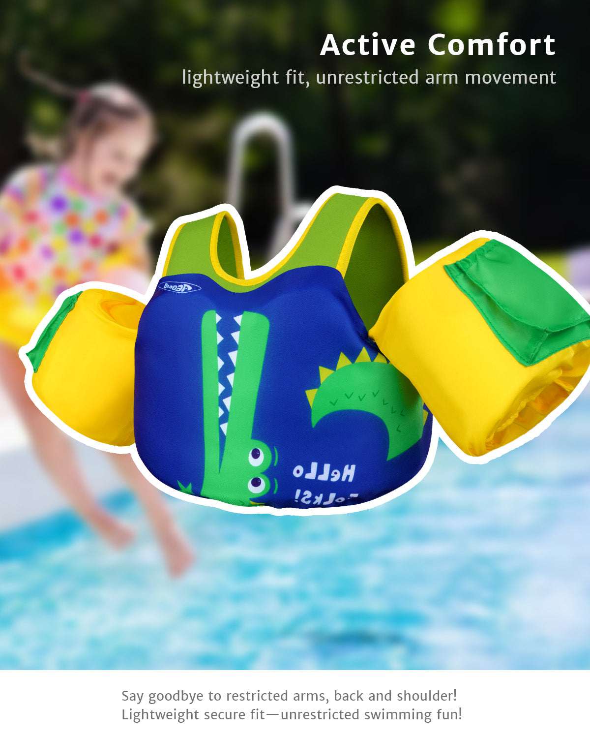 AEOCOO Toddler Swim Vest – Puddle Float Jumper with Arm Floaties for Kids 1-7 Years, 20-70 lbs(Crocodile)