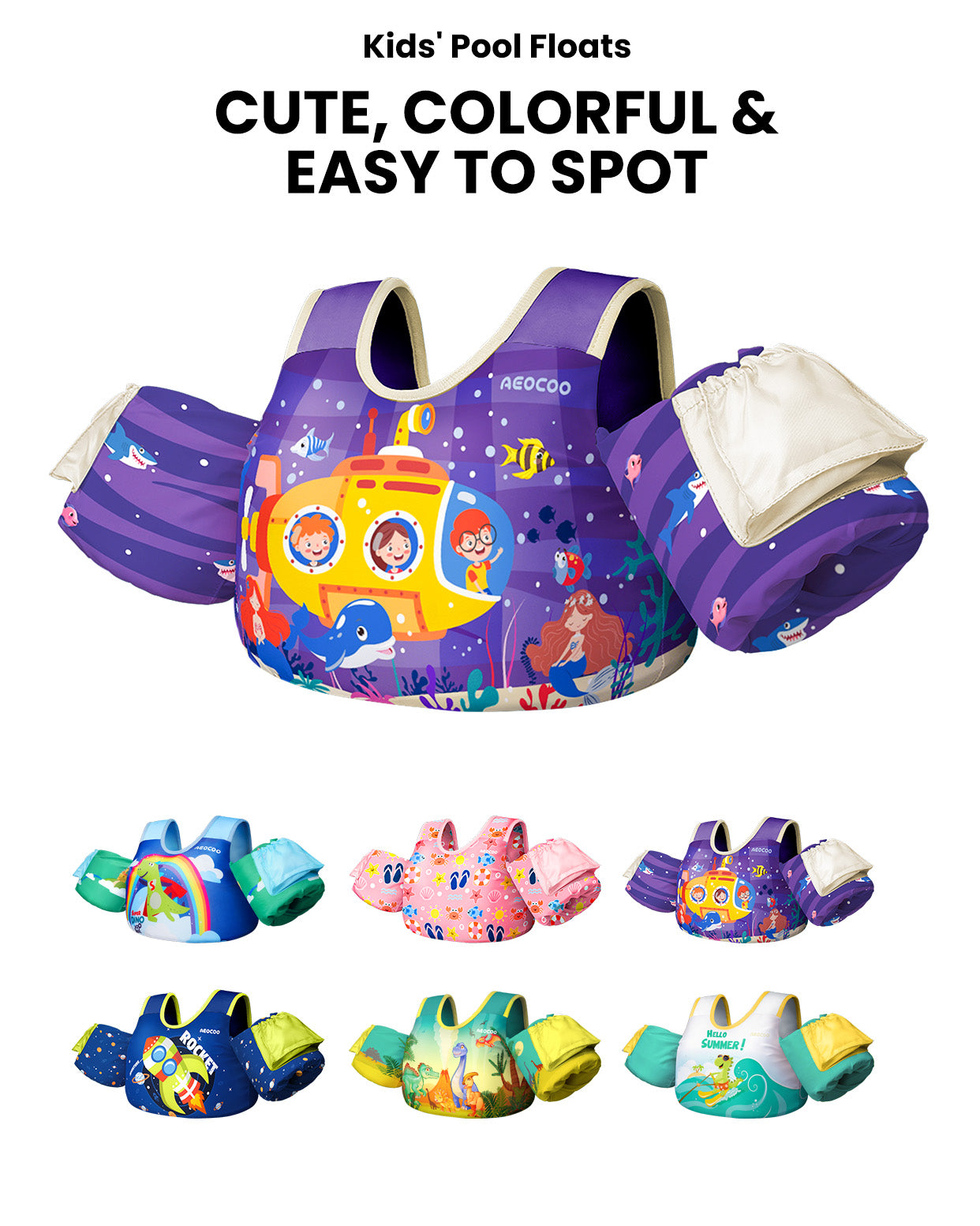 AEOCOO Toddler Swim Vest – Kids Pool Float with Arm Floaties for Ages 1-7 Years, 20-70 lbs
