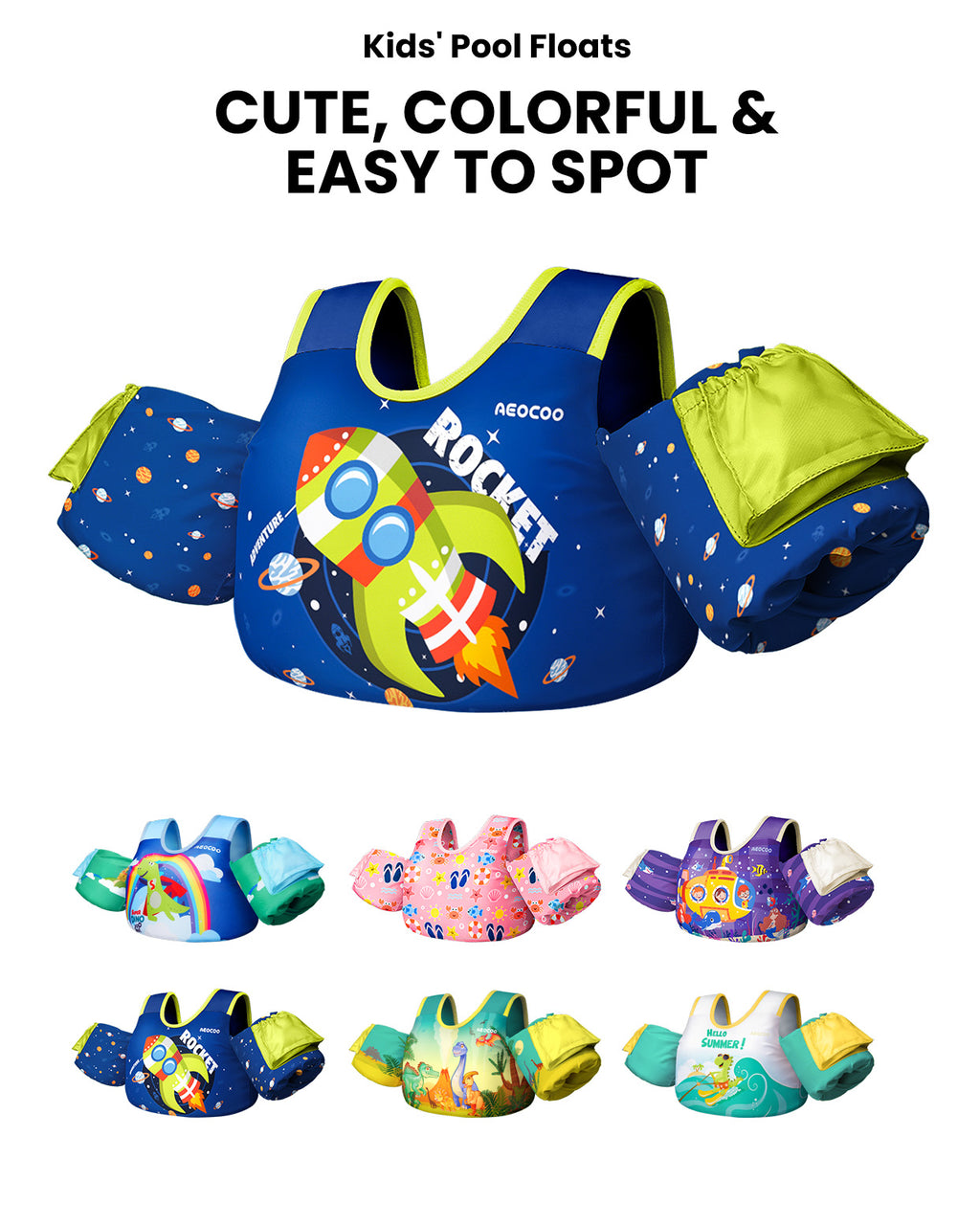 AEOCOO Toddler Swim Vest – Kids Pool Float with Arm Floaties for Ages 1-7 Years, 20-70 lbs (Color 1)