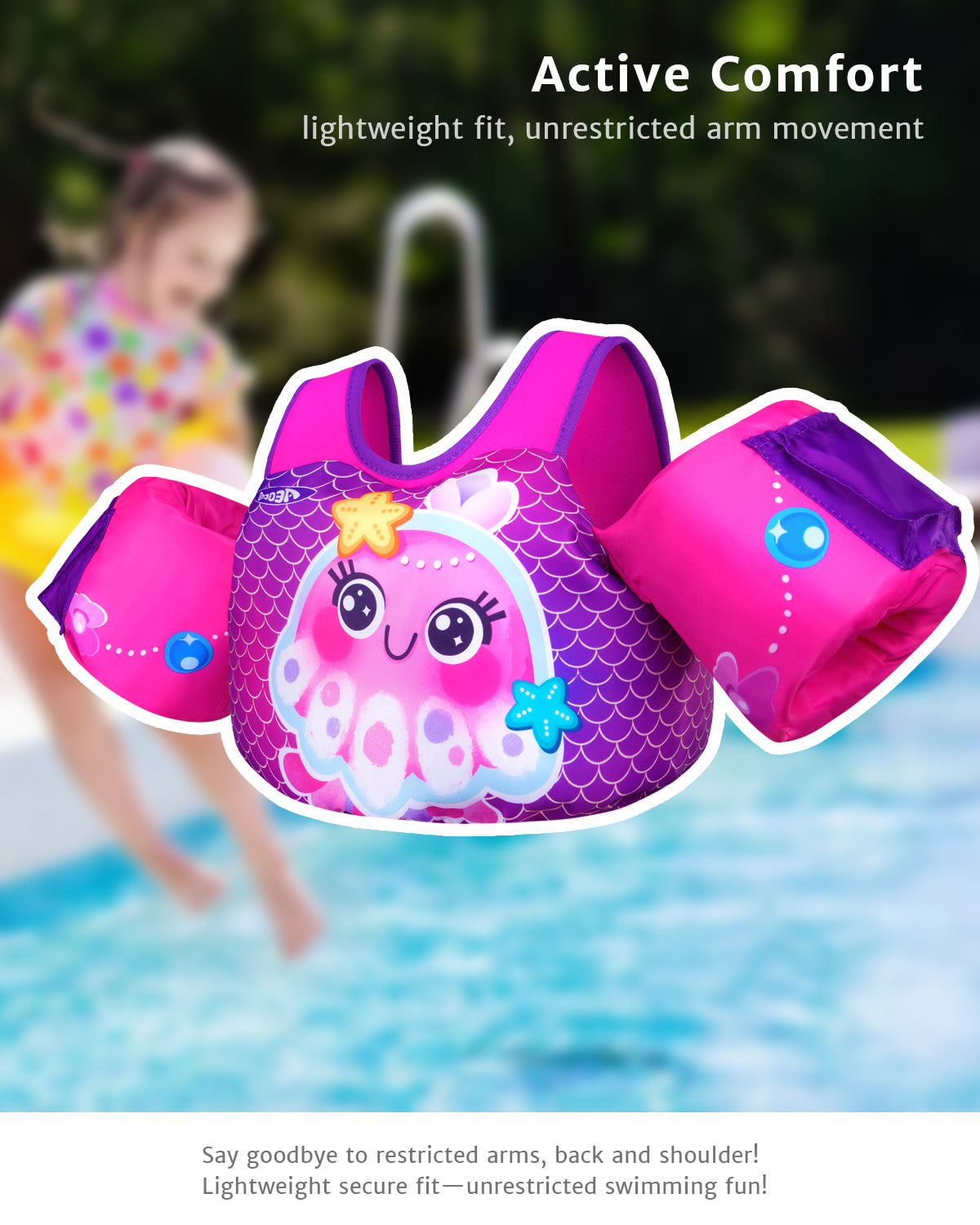 AEOCOO Toddler Swim Vest – Puddle Float Jumper with Arm Floaties for Kids 1-7 Years, 20-70 lbs (Seajelly)