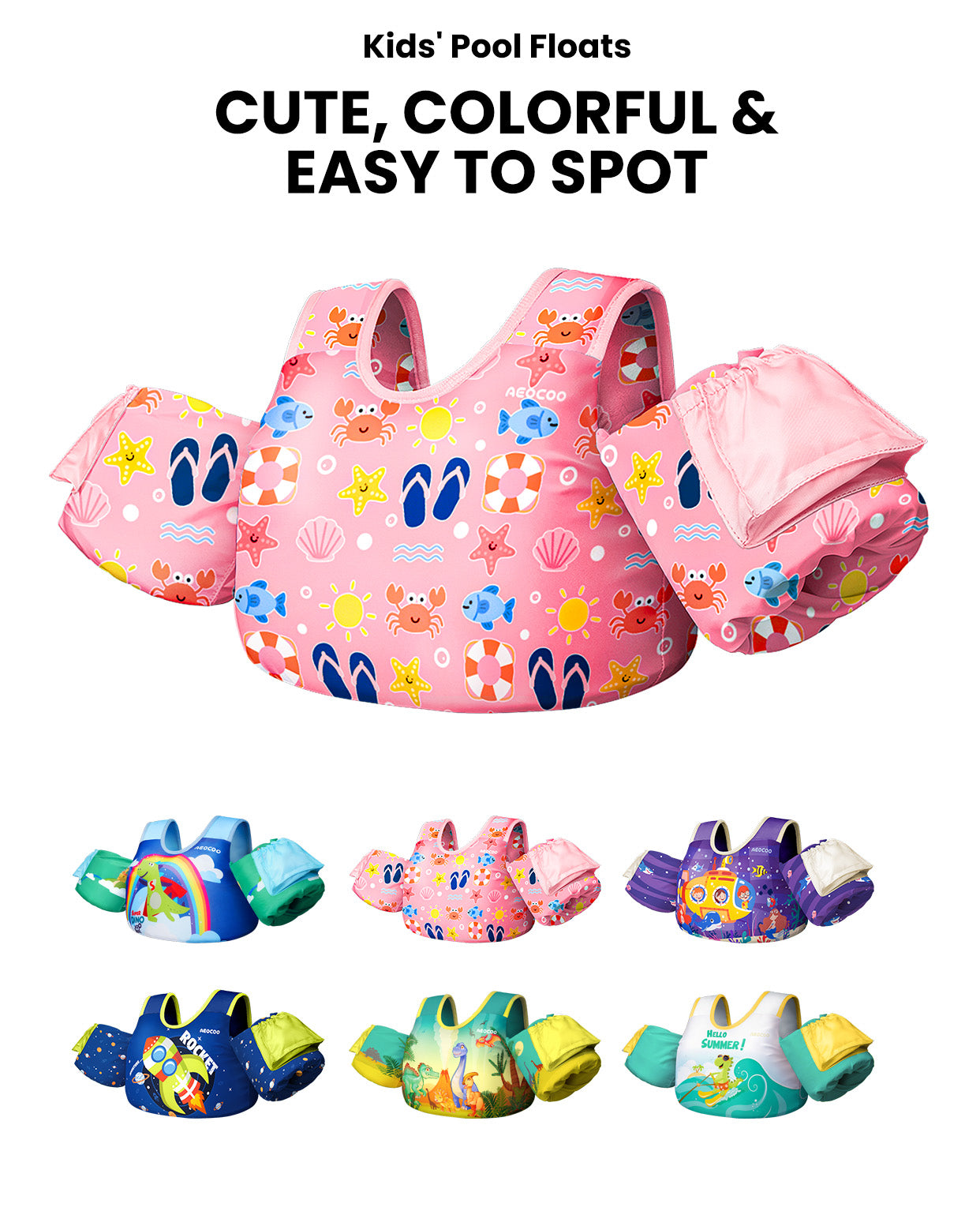 AEOCOO Toddler Swim Vest – Kids Pool Float with Arm Floaties for Ages 1-7 Years, 20-70 lbs (Color 6)
