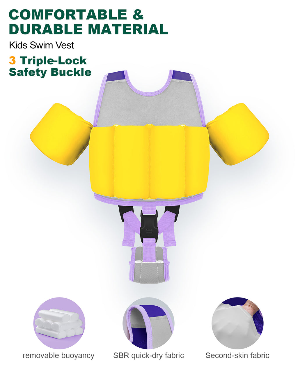 AEOCOO Kids Toddler Swim Vest – Pool Float Jacket with Crotch Strap for Ages 1-9 Years, 20-70 lbs (Purple)