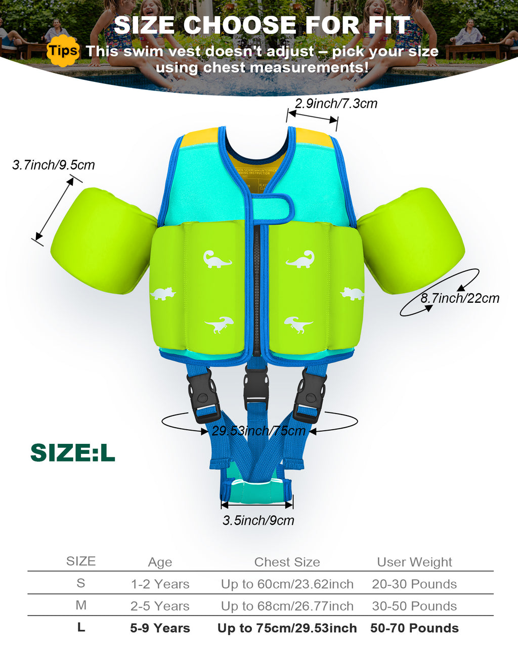 AEOCOO Kids Toddler Swim Vest – Pool Float Jacket with Crotch Strap for Ages 1-9 Years, 20-70 lbs (Blue)